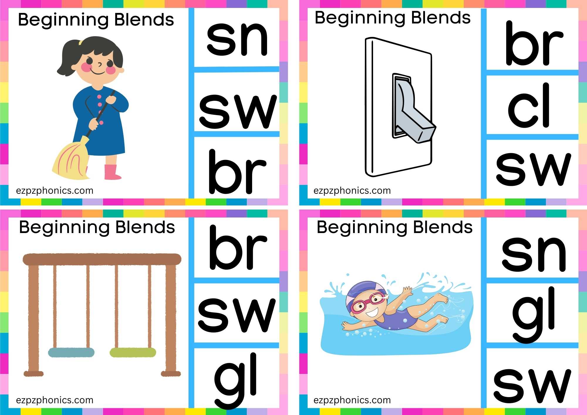 SW Beginning Blends Clip Cards Look At The Images And Clip The Correct Letters Set 1